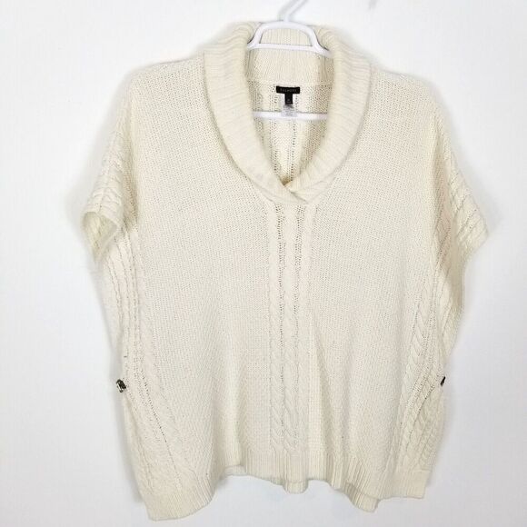 Talbots Women Cable Knit Poncho Sweater Size M White Cotton Wool - Picture 1 of 5